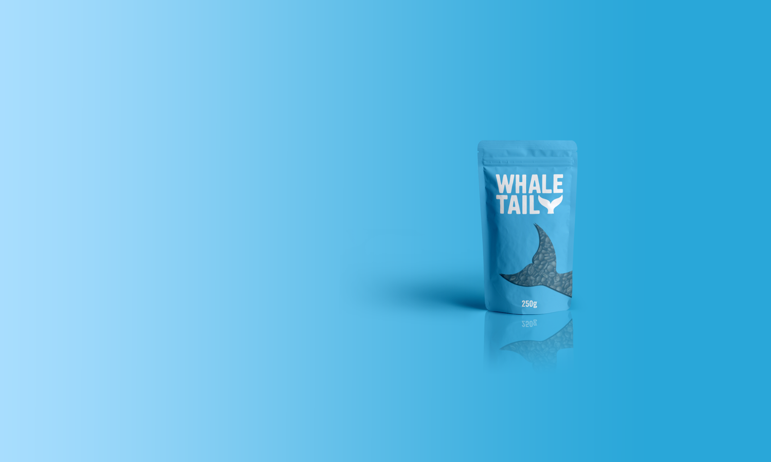 Packaged product labeled 'Whale Tail' on a blue background